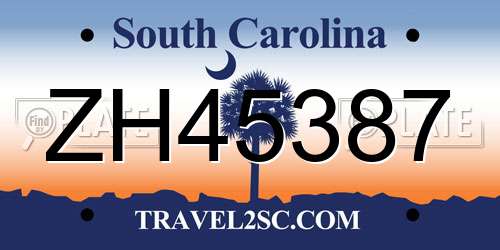 ZH45387 South Carolina License Plate