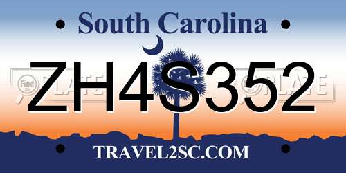 ZH4S352 South Carolina License Plate