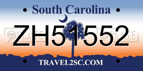 ZH51552 South Carolina License Plate