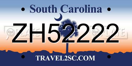 ZH52222 South Carolina License Plate