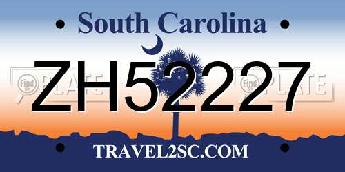ZH52227 South Carolina License Plate
