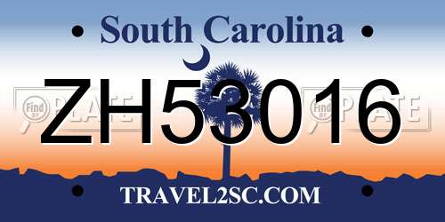 ZH53016 South Carolina License Plate