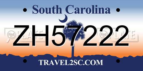 ZH57222 South Carolina License Plate