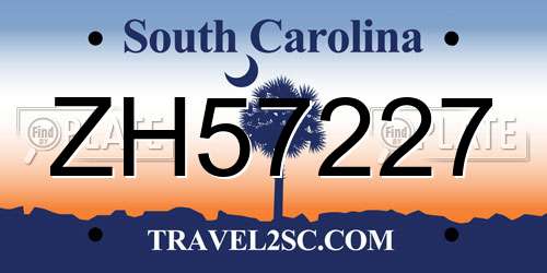 ZH57227 South Carolina License Plate
