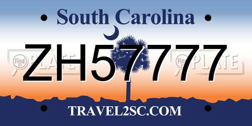 ZH57777 South Carolina License Plate