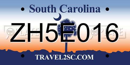 ZH5E016 South Carolina License Plate