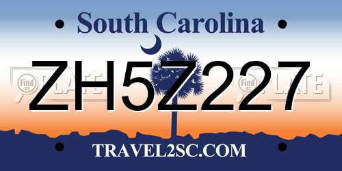 ZH5Z227 South Carolina License Plate