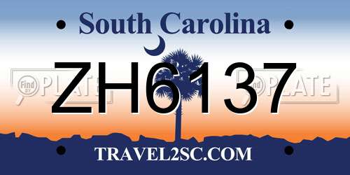ZH6137 South Carolina License Plate
