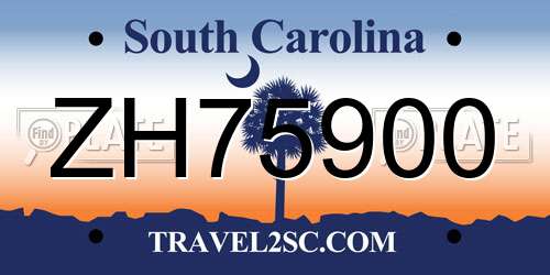 ZH75900 South Carolina License Plate