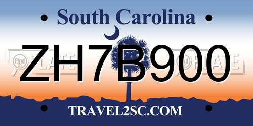 ZH7B900 South Carolina License Plate