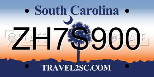 ZH7S900 South Carolina License Plate