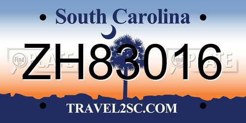 ZH83016 South Carolina License Plate