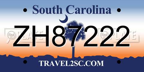 ZH87222 South Carolina License Plate