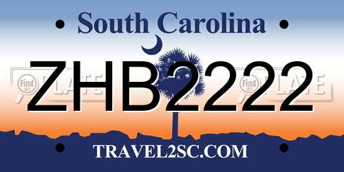 ZHB2222 South Carolina License Plate