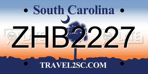 ZHB2227 South Carolina License Plate