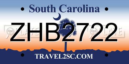 ZHB2722 South Carolina License Plate