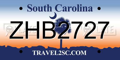 ZHB2727 South Carolina License Plate