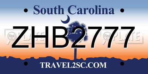 ZHB2777 South Carolina License Plate