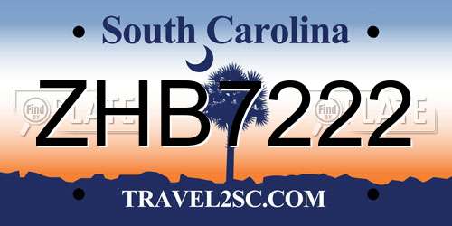 ZHB7222 South Carolina License Plate