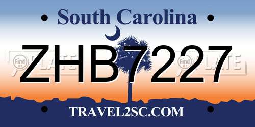ZHB7227 South Carolina License Plate