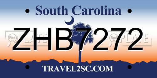 ZHB7272 South Carolina License Plate