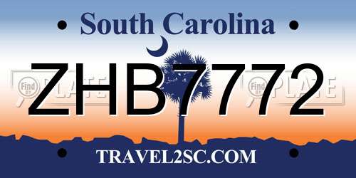 ZHB7772 South Carolina License Plate