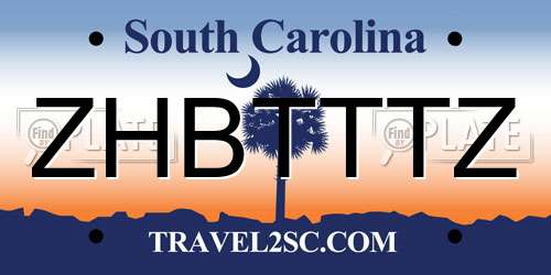 ZHBTTTZ South Carolina License Plate