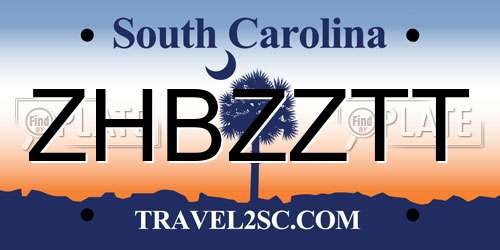 ZHBZZTT South Carolina License Plate