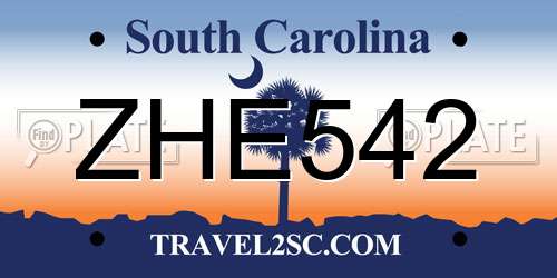 ZHE542 South Carolina License Plate
