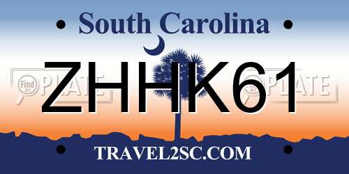 ZHHK61 South Carolina License Plate