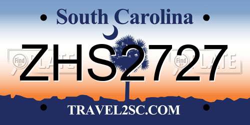 ZHS2727 South Carolina License Plate