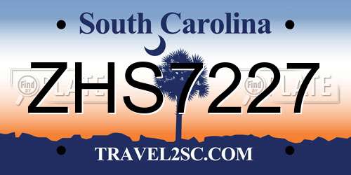 ZHS7227 South Carolina License Plate
