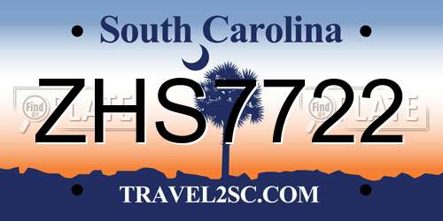 ZHS7722 South Carolina License Plate