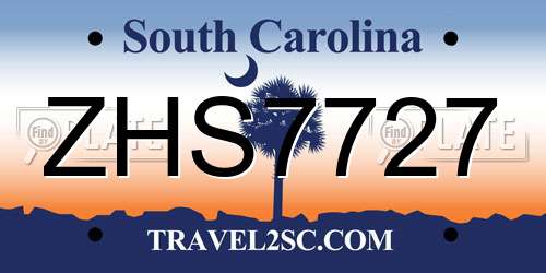 ZHS7727 South Carolina License Plate