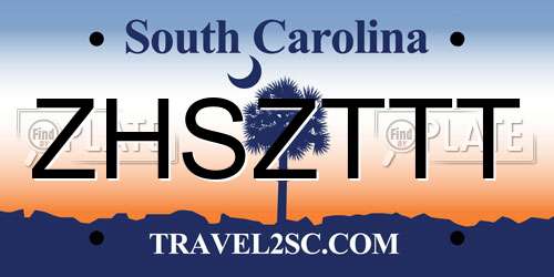 ZHSZTTT South Carolina License Plate