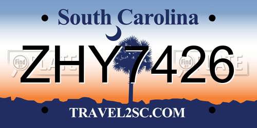 ZHY7426 South Carolina License Plate