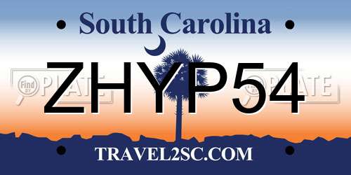ZHYP54 South Carolina License Plate