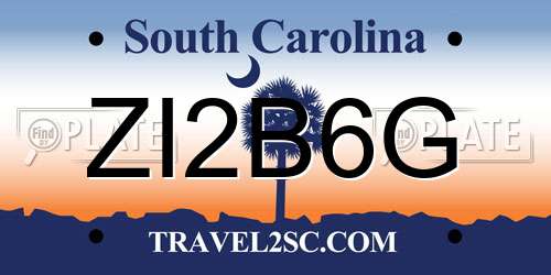 ZI2B6G South Carolina License Plate