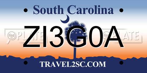 ZI3G0A South Carolina License Plate
