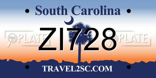 ZI728 South Carolina License Plate