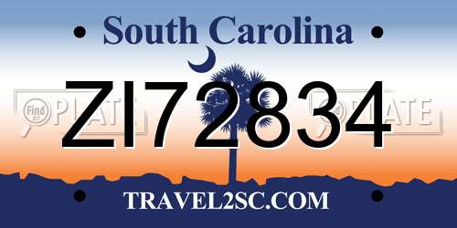 ZI72834 South Carolina License Plate