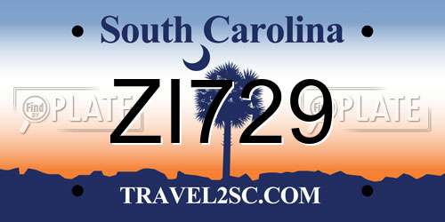 ZI729 South Carolina License Plate