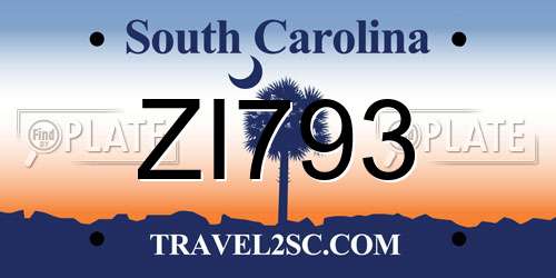 ZI793 South Carolina License Plate