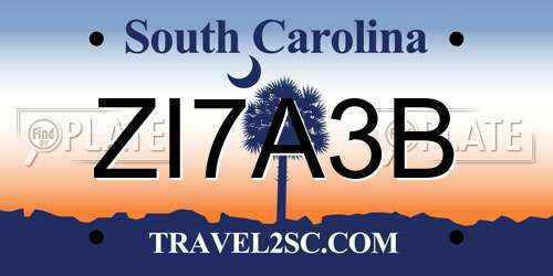 ZI7A3B South Carolina License Plate