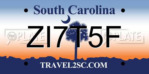 ZI7T5F South Carolina License Plate
