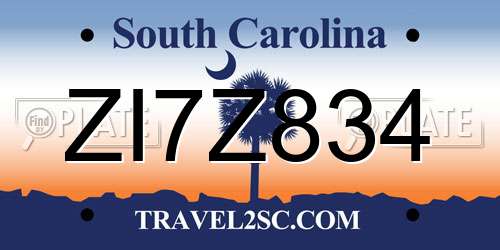 ZI7Z834 South Carolina License Plate