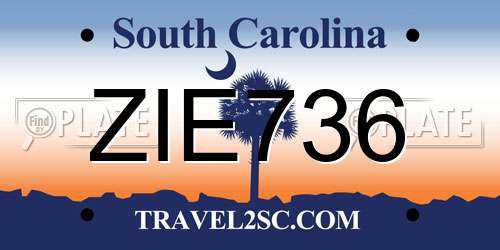 ZIE736 South Carolina License Plate