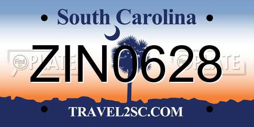 ZIN0628 South Carolina License Plate