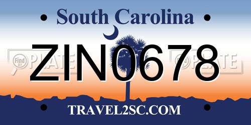ZIN0678 South Carolina License Plate