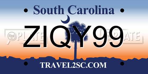 ZIQY99 South Carolina License Plate